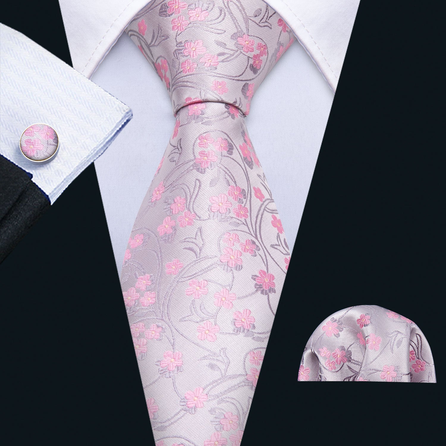 Pink Tie Silver Floral Tie 