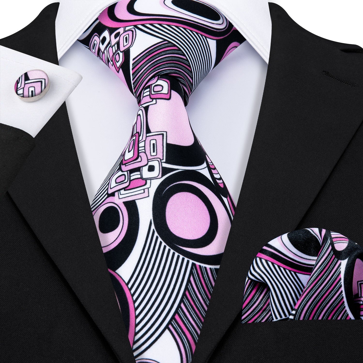 Barry.wang Groom Ties Dot Tie for Men Set Silk (Pink Black) Barry.wang Groom Ties Dot Tie for Men Set Silk (Pink Black)