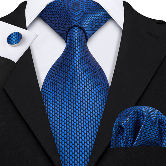 Barry. Wang Red Tie Navy-Blue Geometric Polka Dot Tie Pocket Square Cufflinks Set