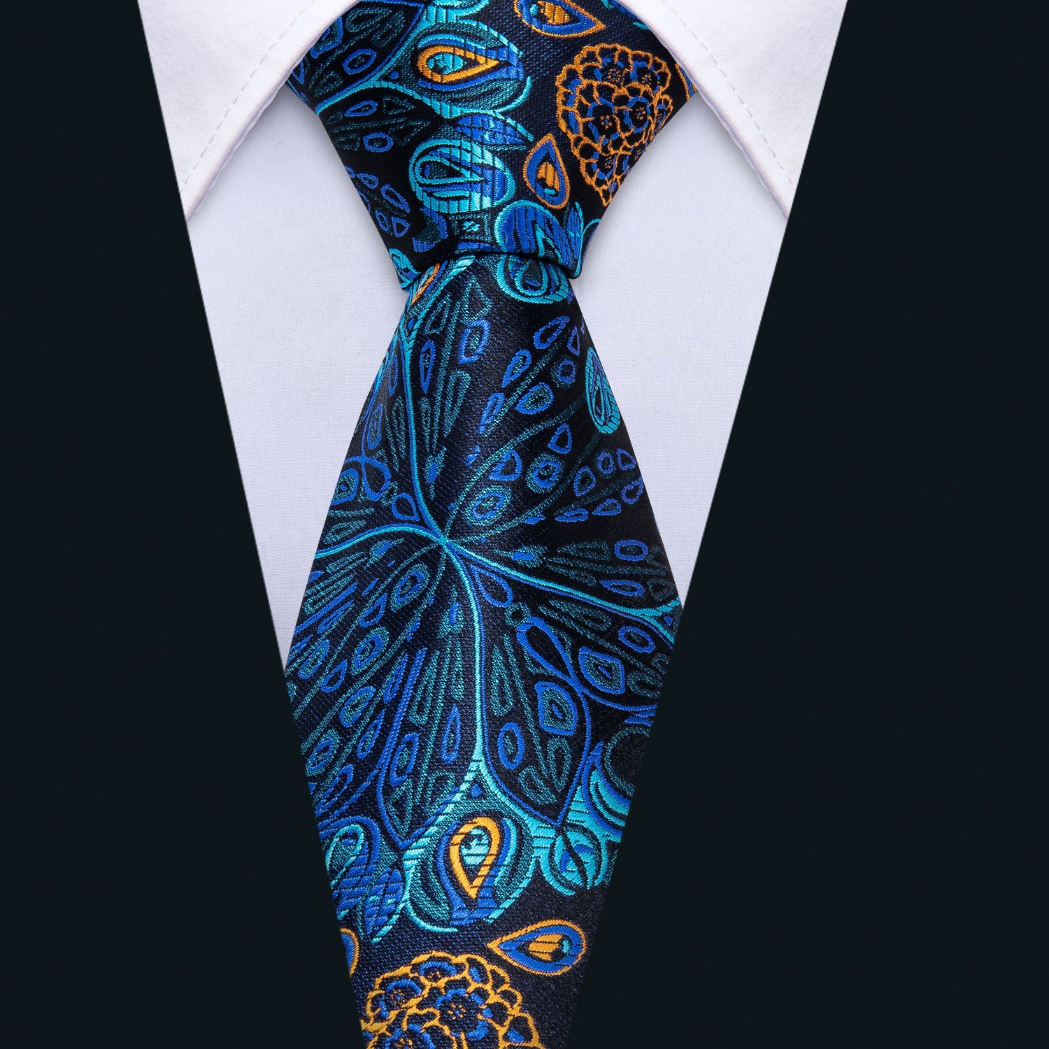 Fantastic Blue Floral Tie Pocket Square Cufflinks Set