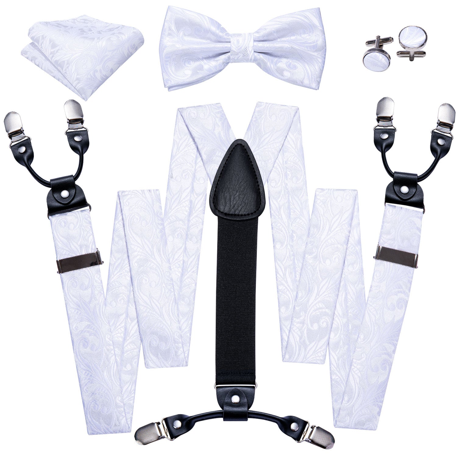Barry. Wang White Tie Floral Y Back Adjustable Suspenders Bow Tie Set
