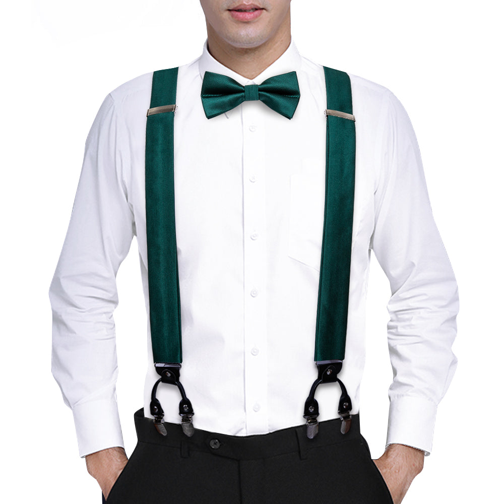 Green Solid Y Back Adjustable Suspenders Bow Tie Set