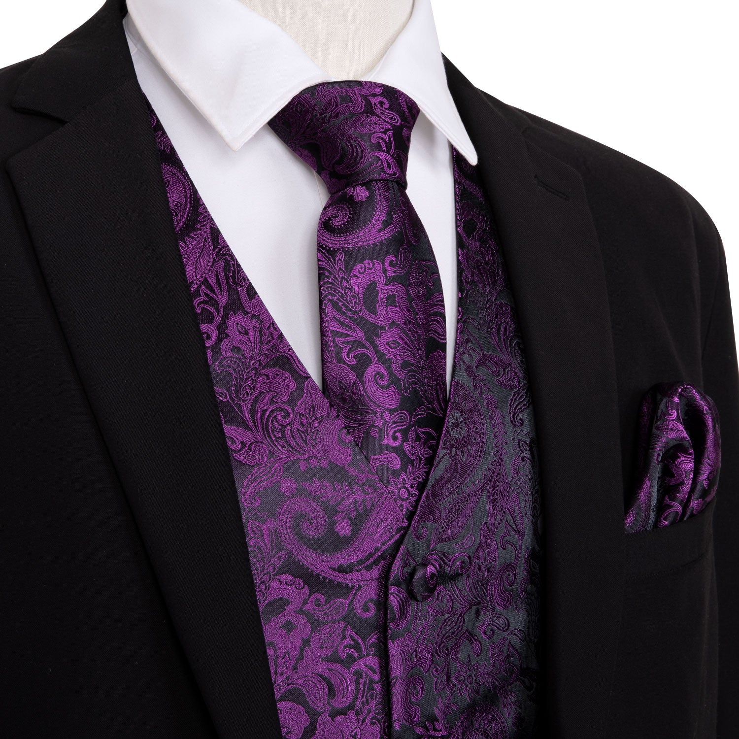 Purple jacquard Floral black waistcoat  set quilted vest