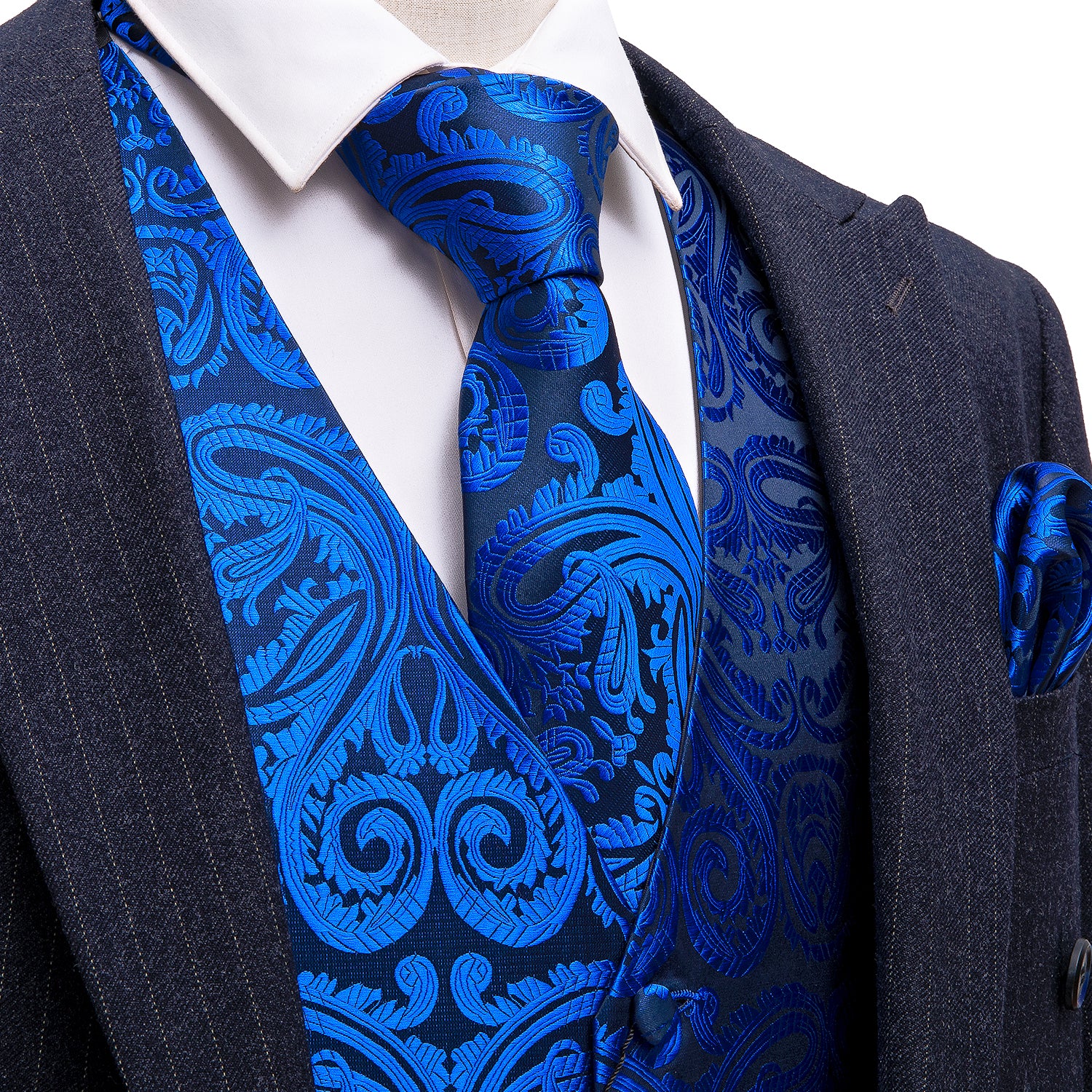 Blue Woven Paisley Silk Vest Necktie