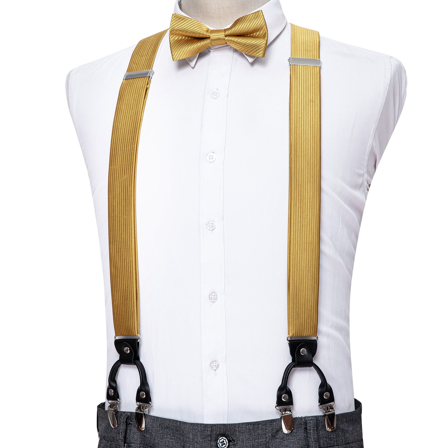 Yellow Solid Y Back Adjustable Suspenders Bow Tie Set