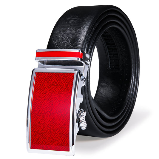 Luxury Red Plaid Metal Buckle Genuine Leather Belt 110cm-160cm
