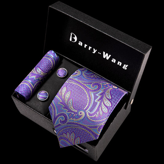 Barry. Wang Floral Tie Lavender Purple Paisley Silk Men's Tie Gift Box Set