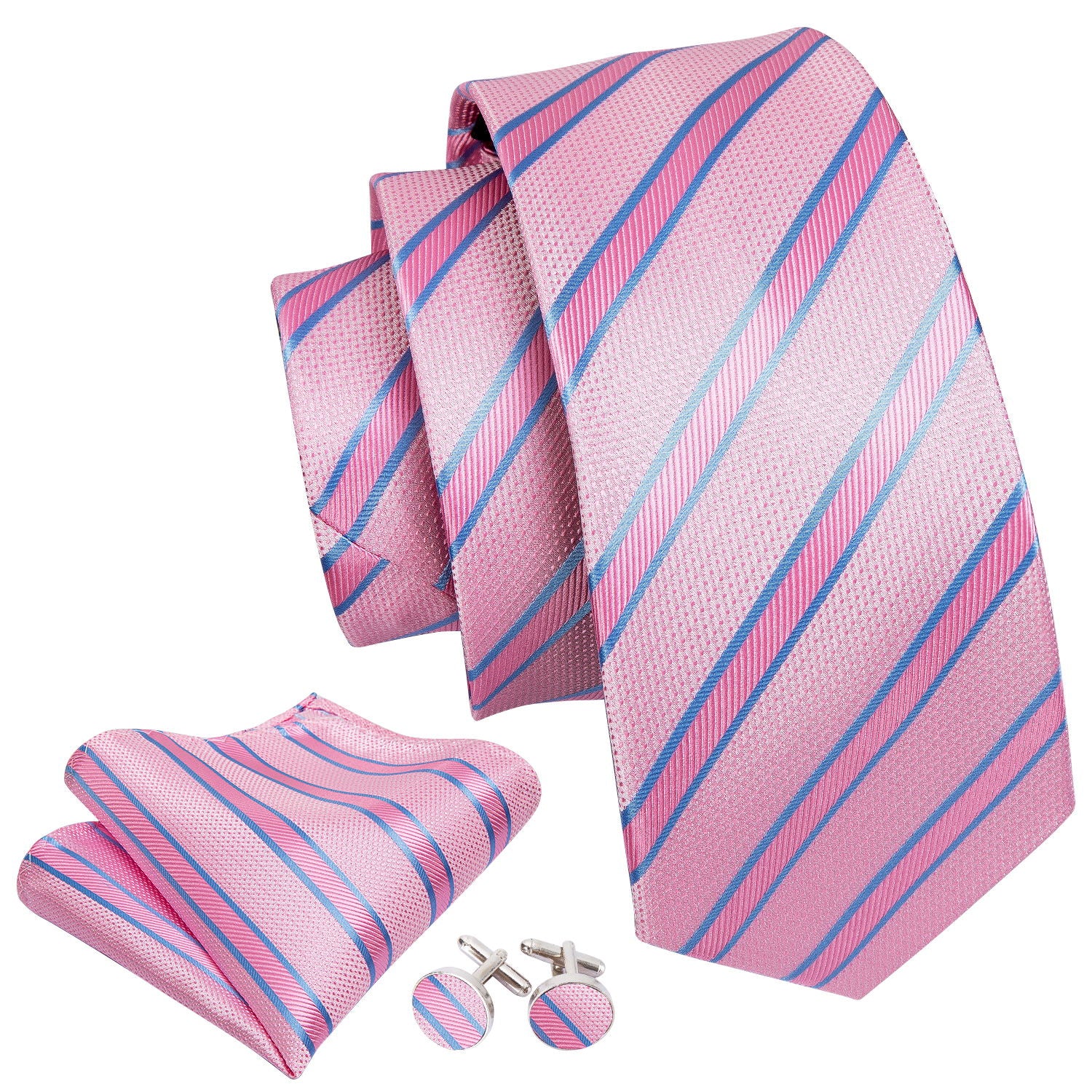 Mne;s pink necktie pocket square and cufflinks for men 