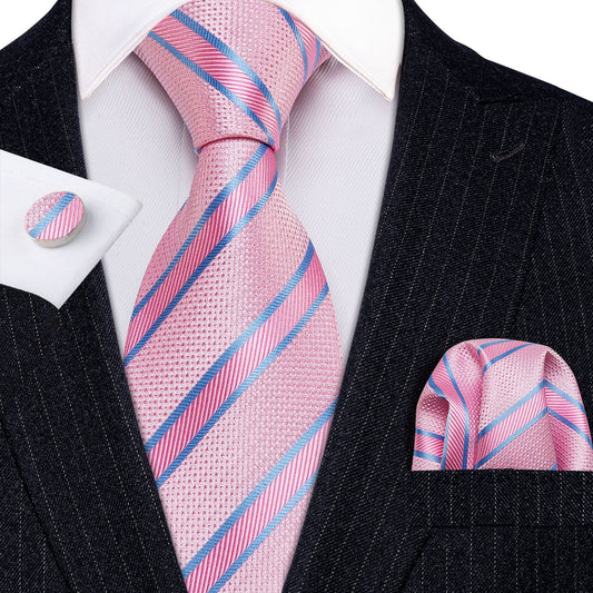 Black suit pink necktie for men Sky blue stripeds necktie for men