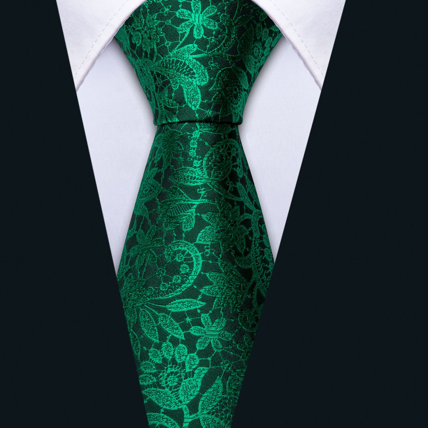 Barry. Wang Floral Tie Fluorescent Green Paisley Silk Tie Hanky Cufflinks Set