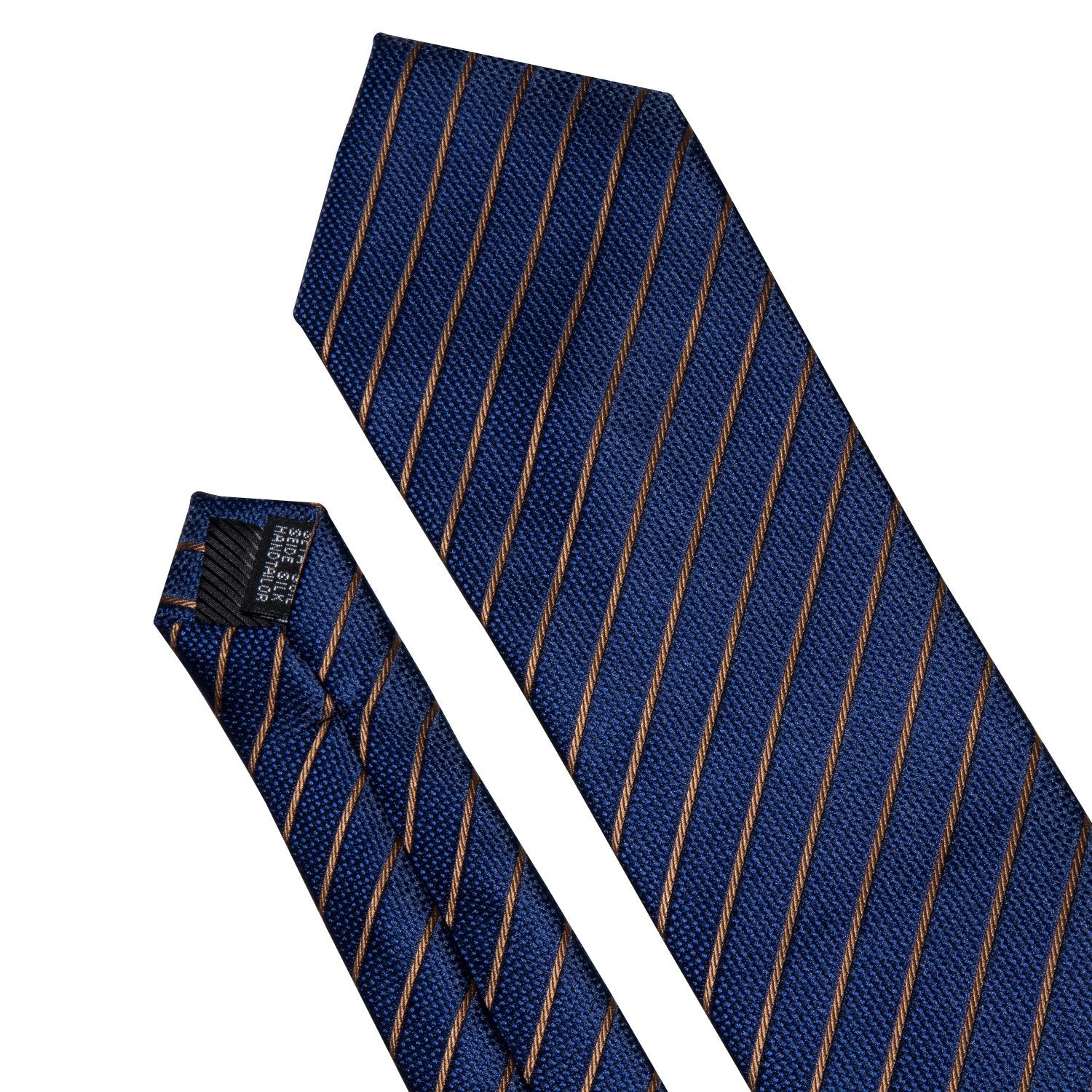 Deep Blue Wide Striped Silk Fabric Tie Hanky Cufflinks Set - barry-wang