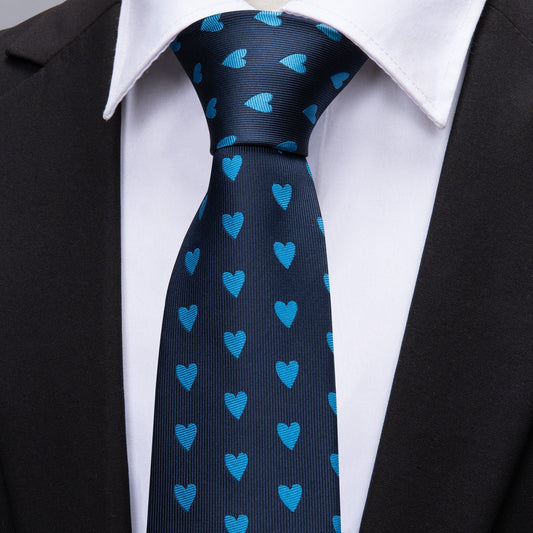 Blue Heart Novelty Silk Men's Tie Hanky Cufflinks Set pale blue tie