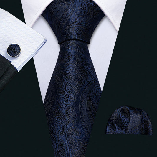 black suit navy blue black jacquard paisley men's necktie