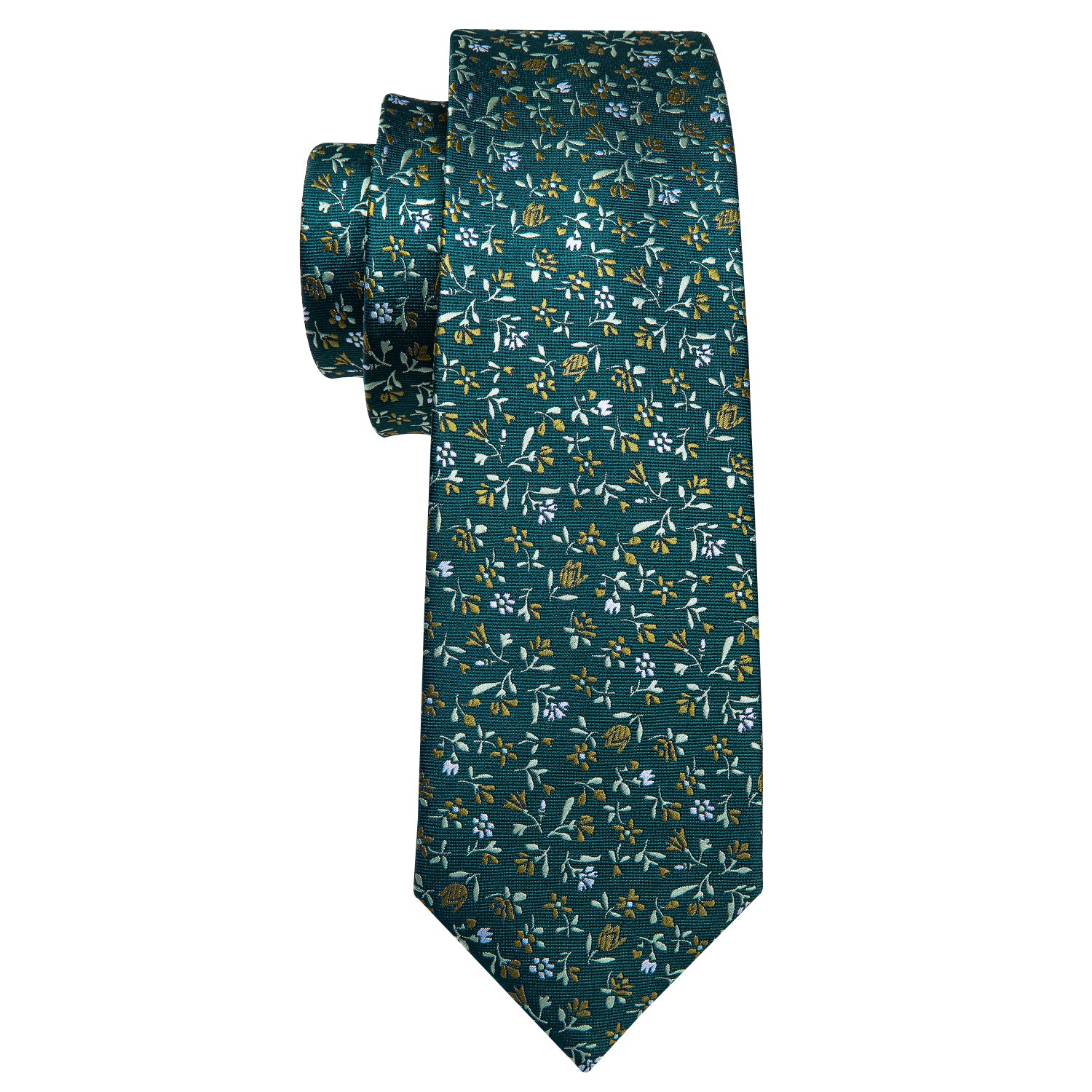 Barry Wang Men's Tie Olive Green Small Floral Tie Hanky Cufflinks Set