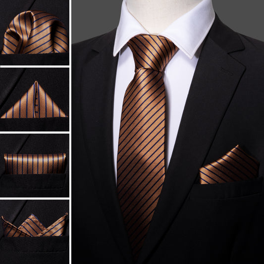 Black suit brown necktie