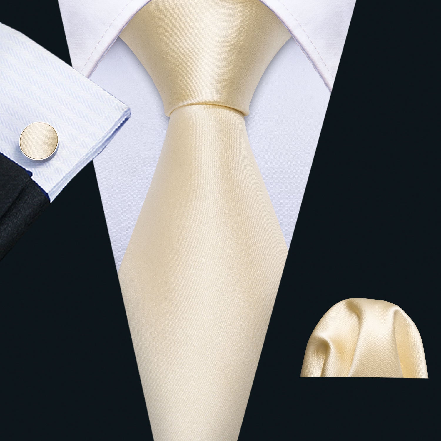 Barry. Wang Ivory Wedding Necktie Beige Solid Tie Hanky Cufflinks Set Barry. Wang Ivory Wedding Necktie Beige Solid Tie Hanky Cufflinks Set