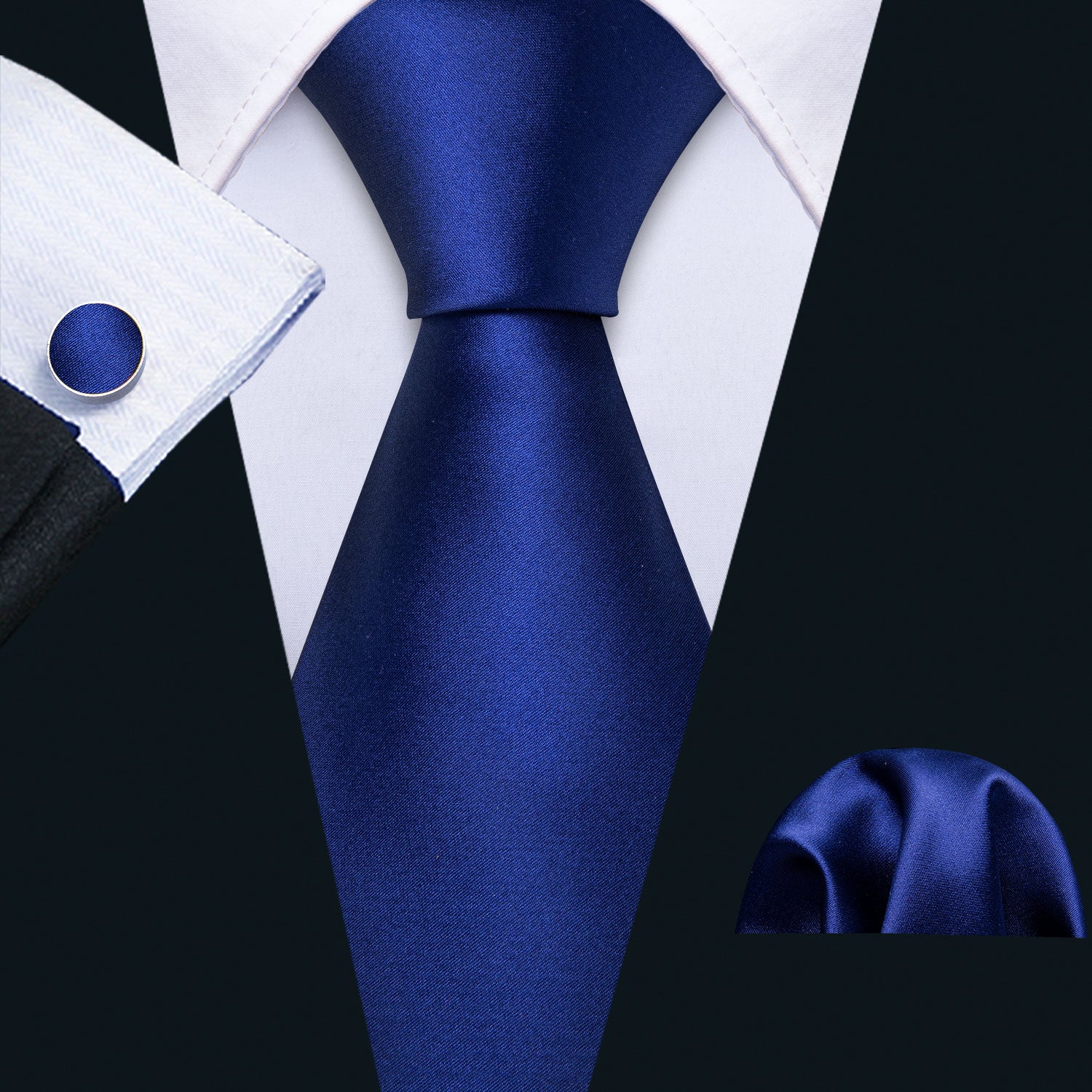Sapphire Blue Necktie Handkerchief Cufflinks Set
