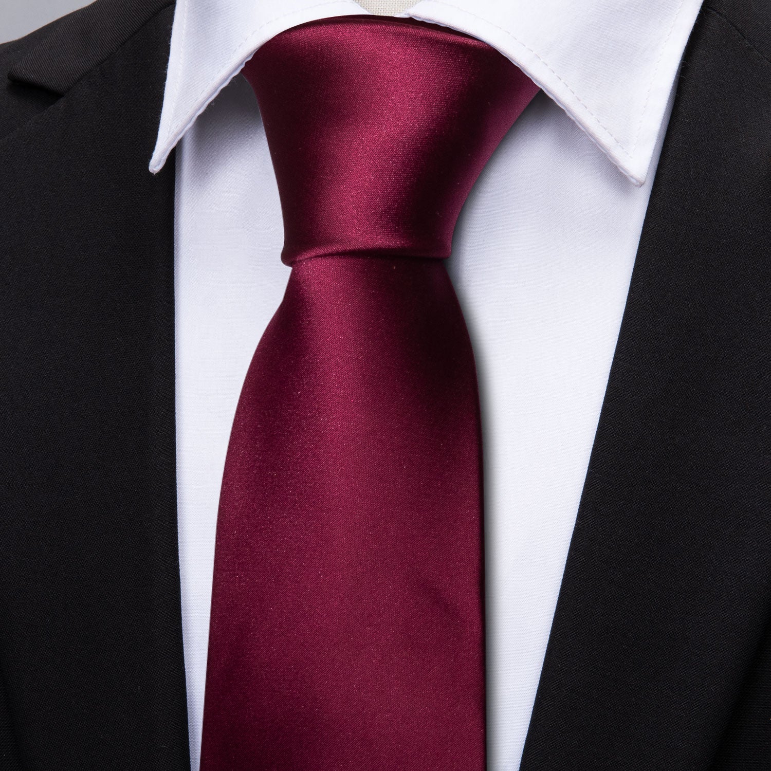 Wang Maroon Tie Burgundy Solid Men's Necktie Hanky Cufflinks Set