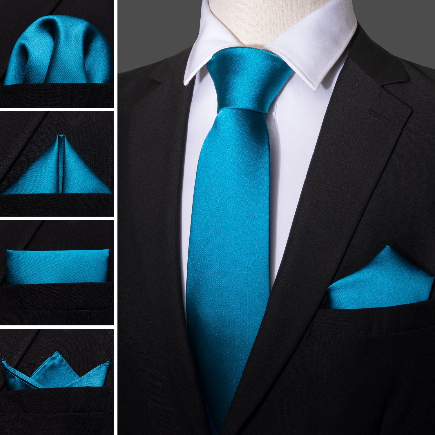 Barry. Wang Teal Solid Tie Hanky Cufflinks Set