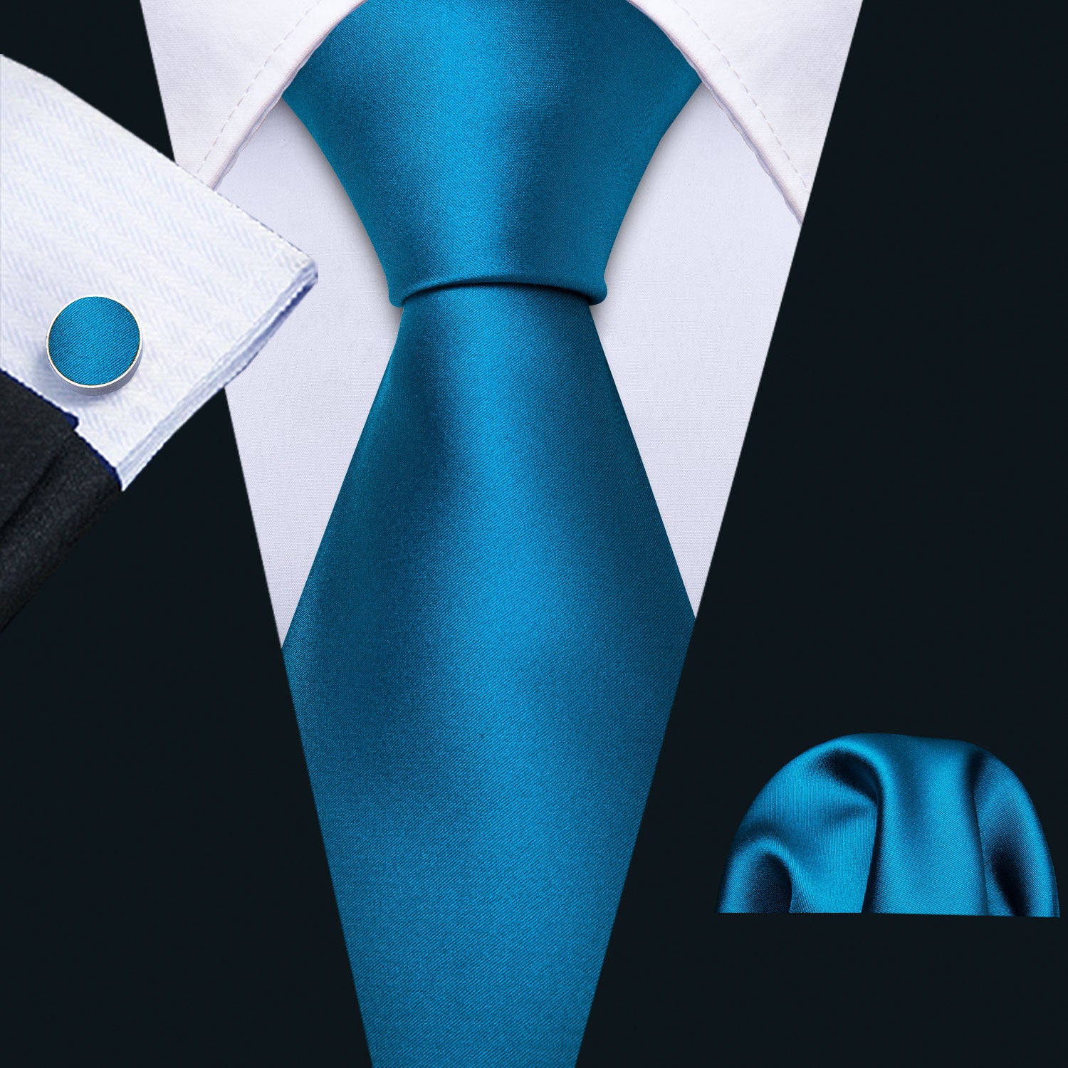 Barry. Wang Teal Solid Tie Hanky Cufflinks Set