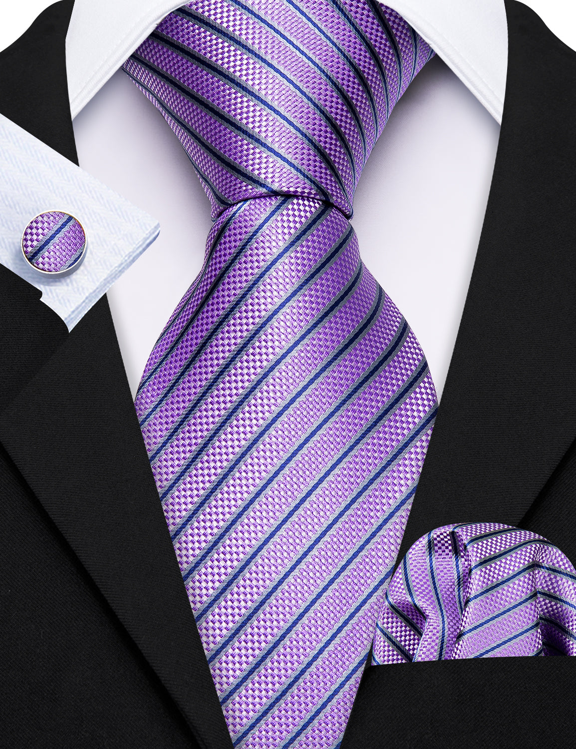 Purple Sliver blue tie and pocket square combo