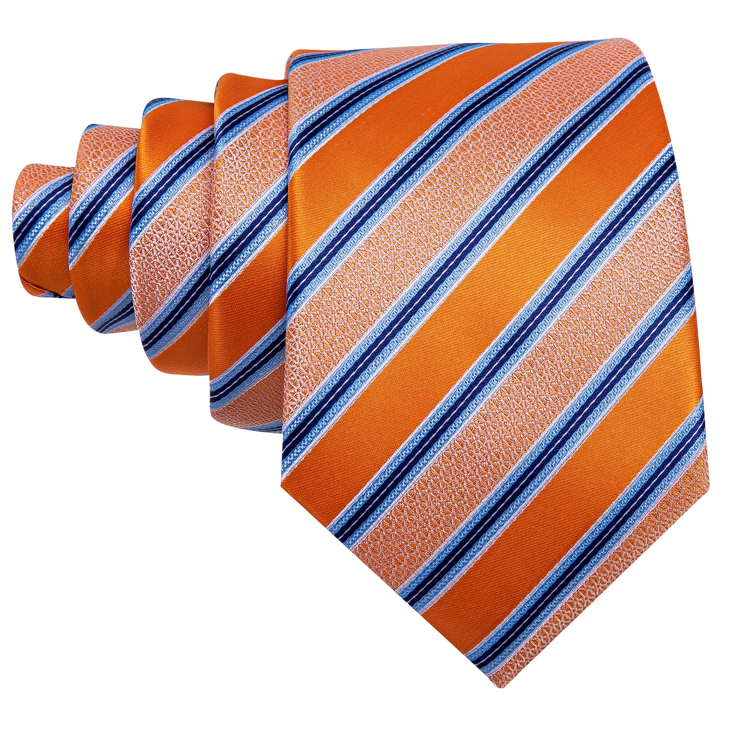 Novelty Orange Blue Striped Silk Tie Hanky Cufflinks Set