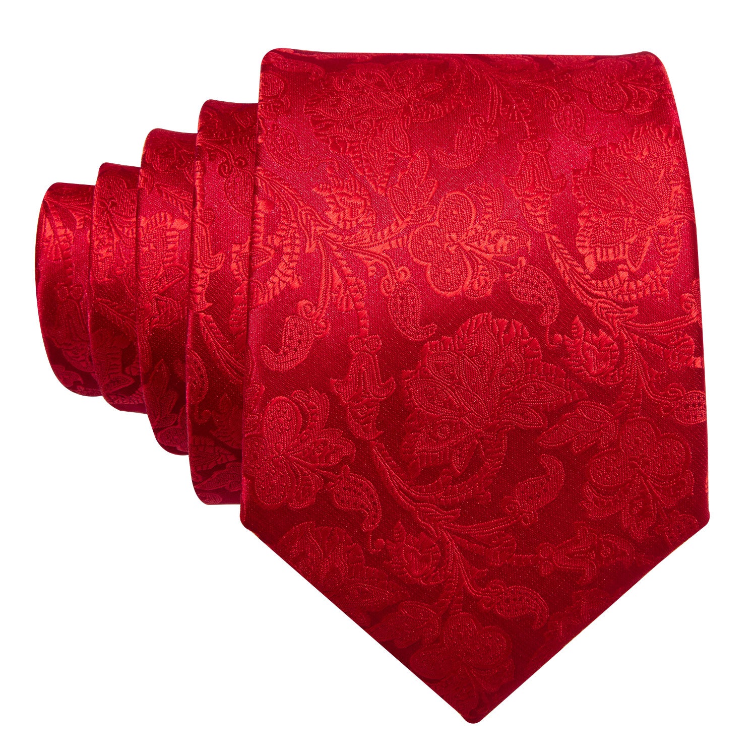 Red Floral Silk 63 inches Extra Long Tie Hanky Cufflinks Set