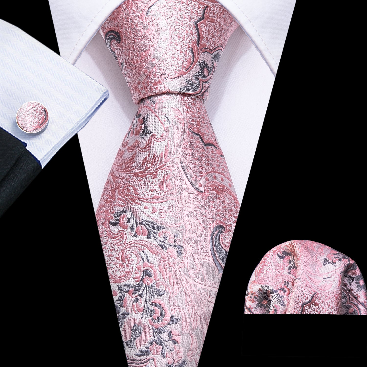 Floral Tie Paisley Silver Pink Silk Tie