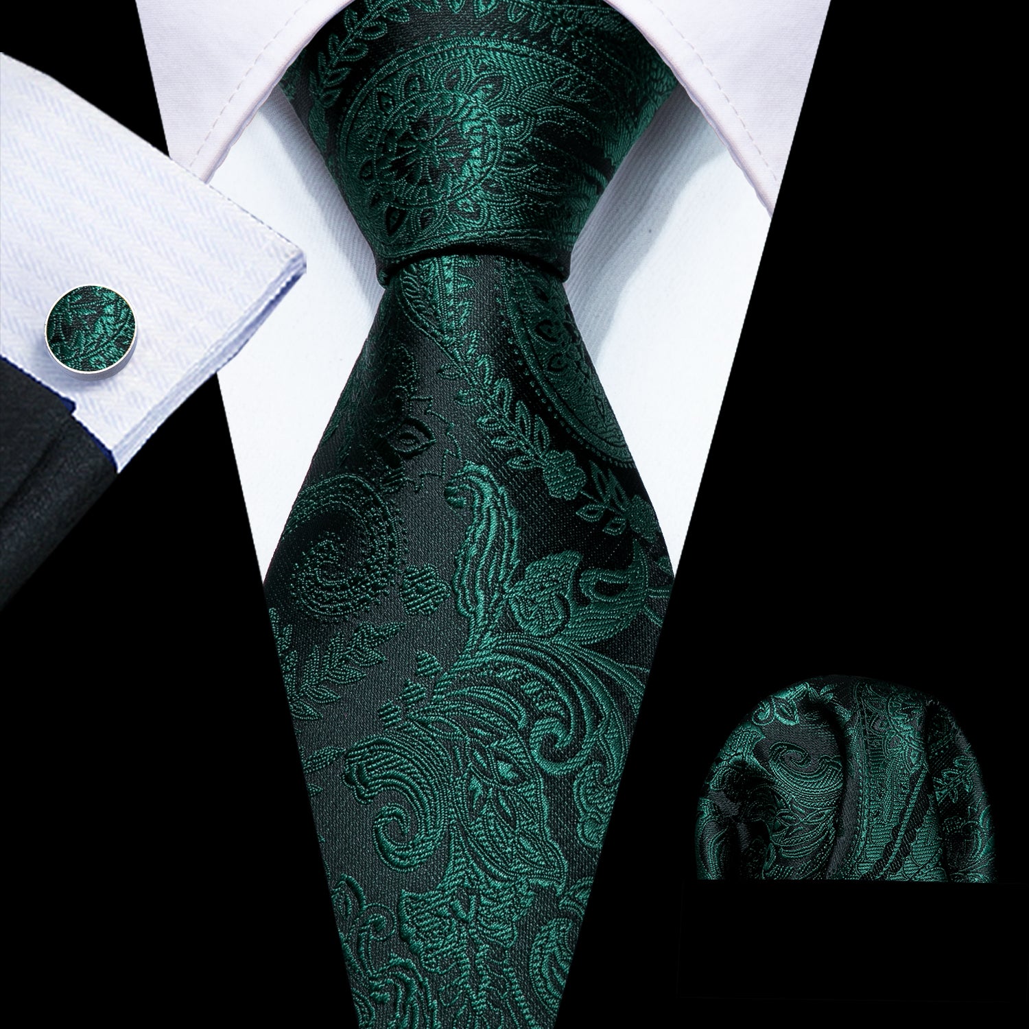 Black Green Paisley Silk Tie 