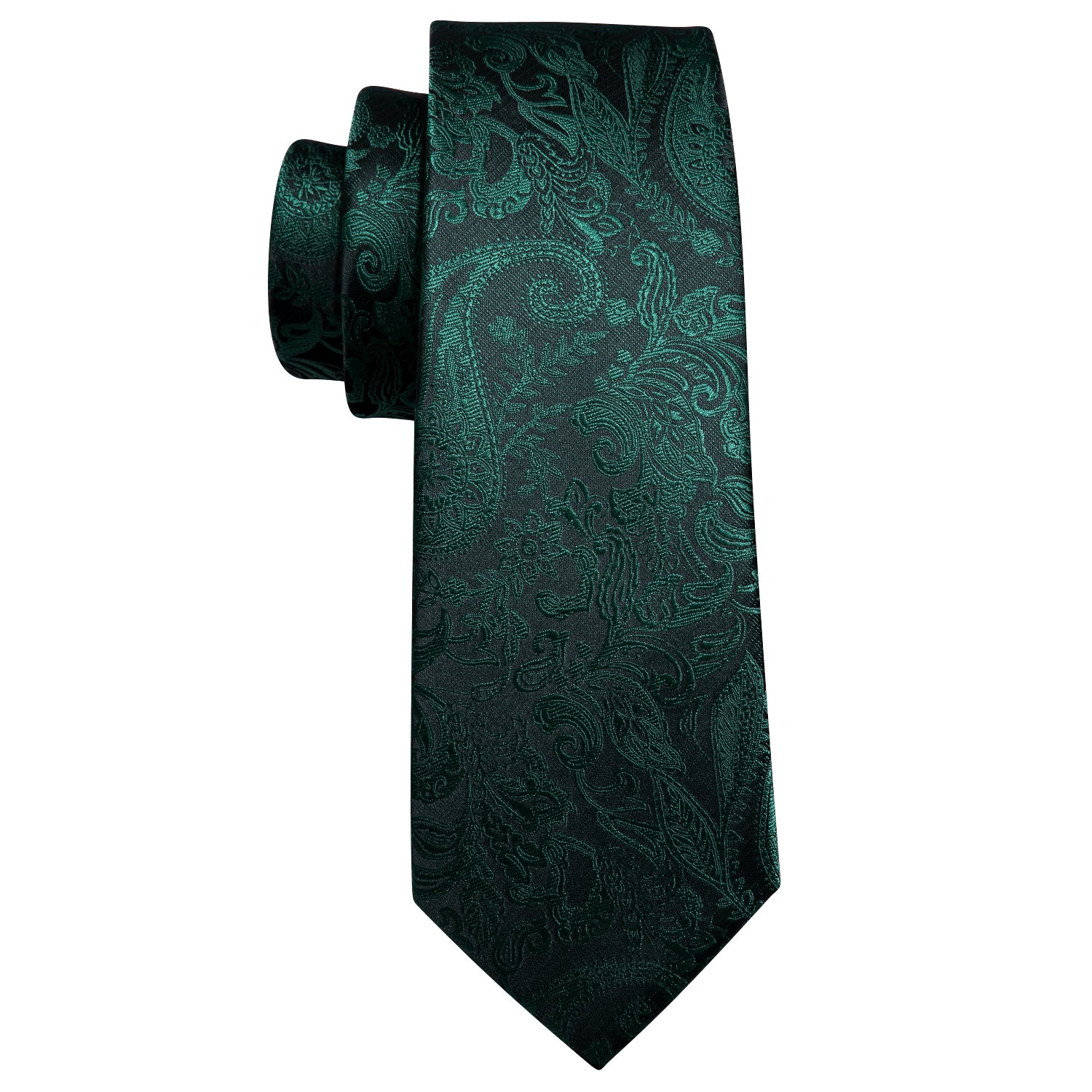 Dark Green TIe Black Green Paisley Silk Tie Hanky Cufflinks Set