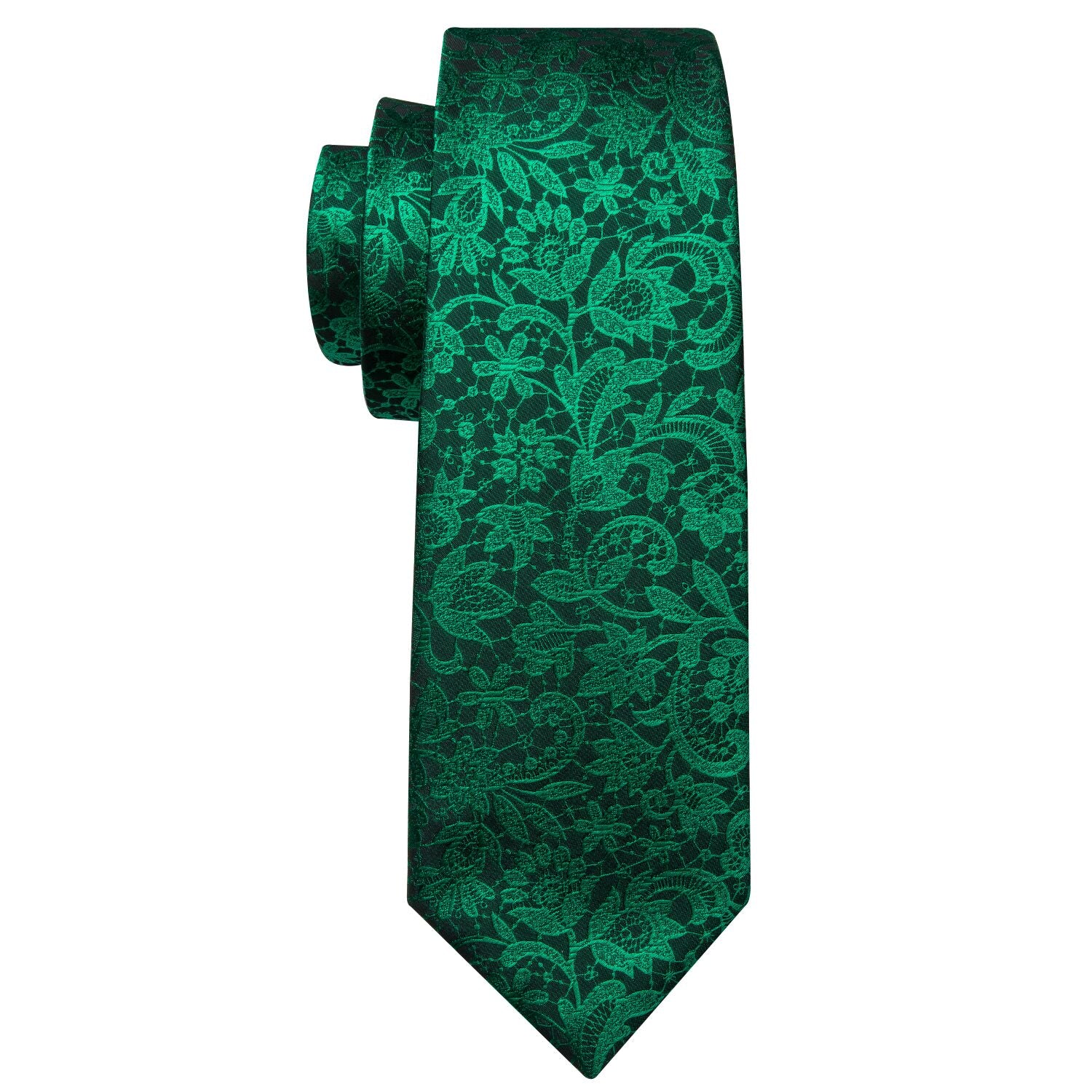 Barry Wang Floral Tie Fluorescent Green Paisley Silk Tie Hanky Cufflinks Set