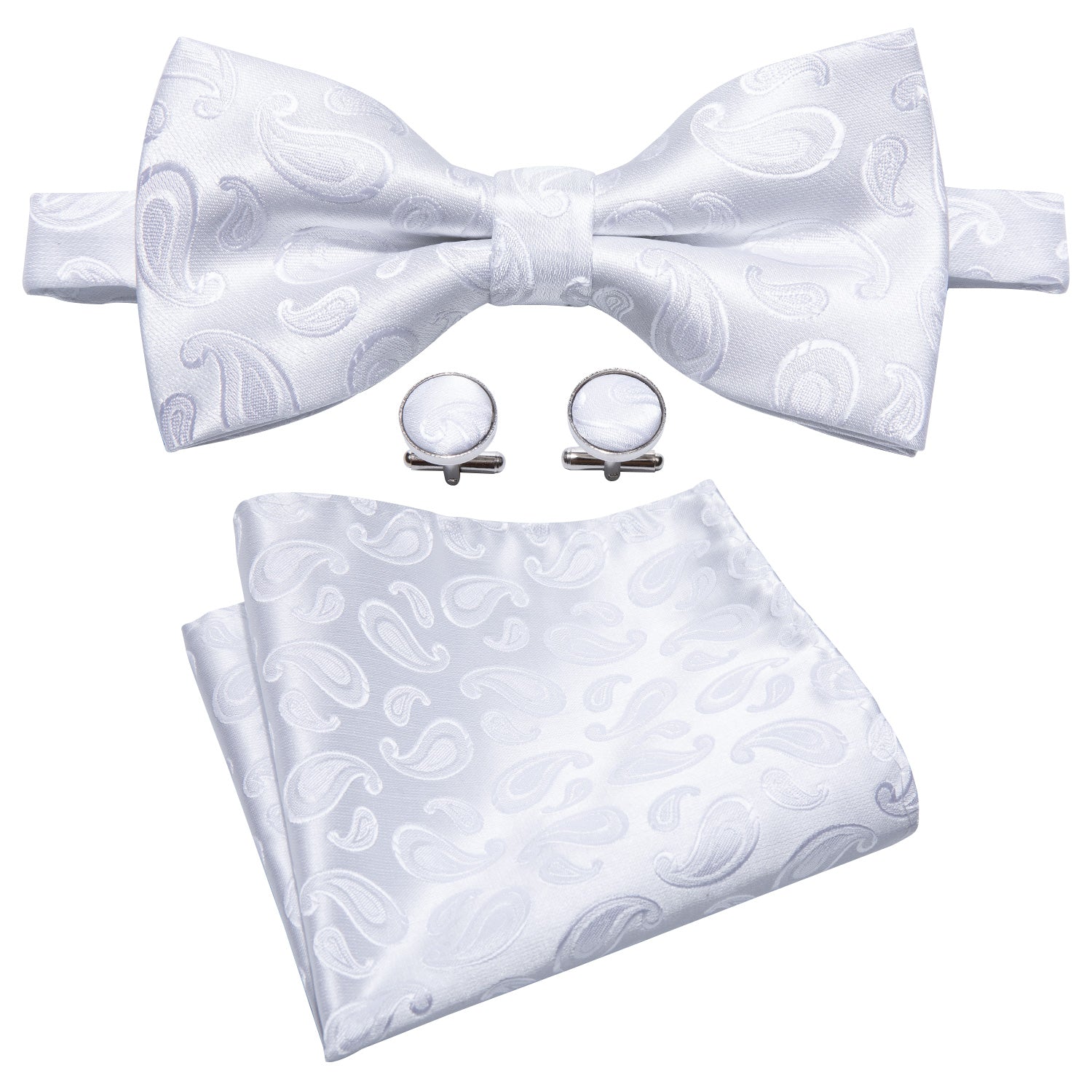 Barry Wang White Paisley Pre-tied Bow Tie
