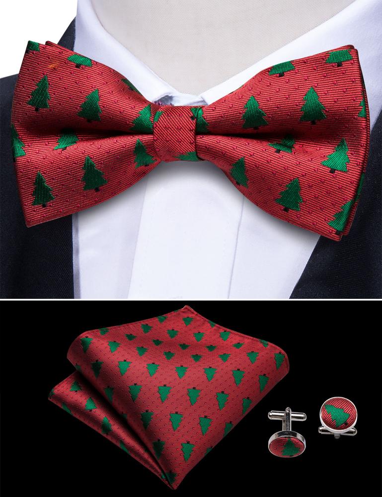 Barry. Wang Red Bowtie Hanky Cufflinks Set Silk Pre-tied Bow Tie for Formal Pocket Square Cufflinks Set