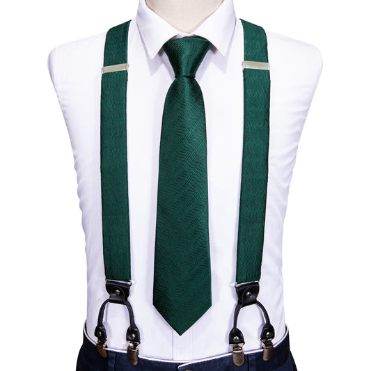Barry. Wang Green Solid Y Back Adjustable Suspenders Tie Set