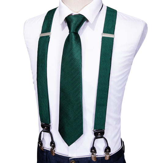 Barry. Wang Green Solid Y Back Adjustable Suspenders Tie Set