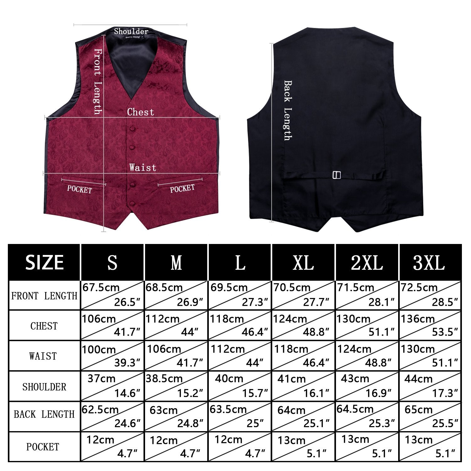 vest man size chart