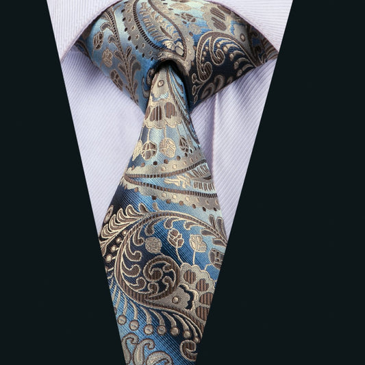 Essential Brown Paisley Tie Pocket Square Cufflinks Set - barry-wang