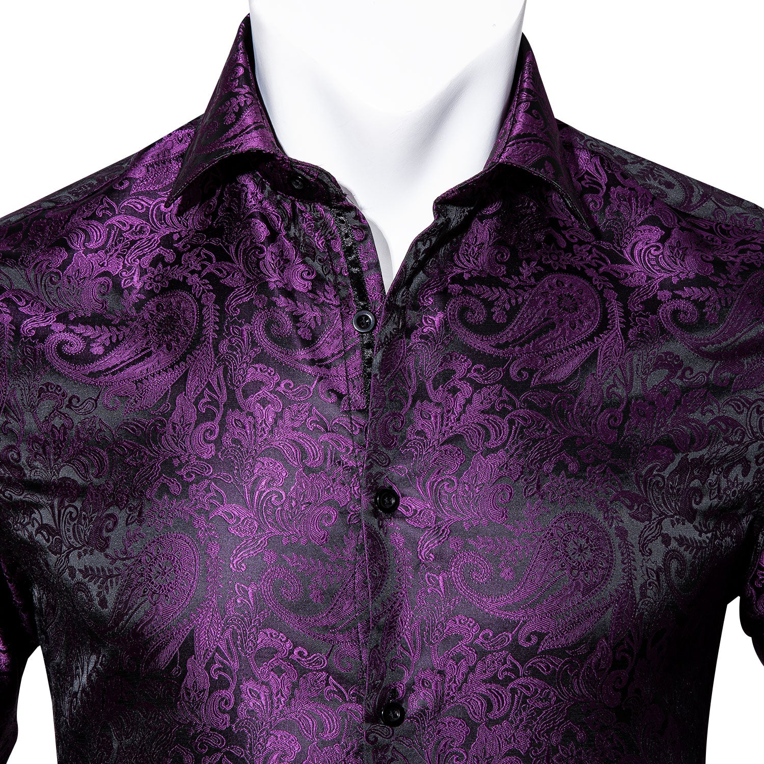 Barry.wang Button Down Shirt Purple Black Paisley Dress Shirt for Men