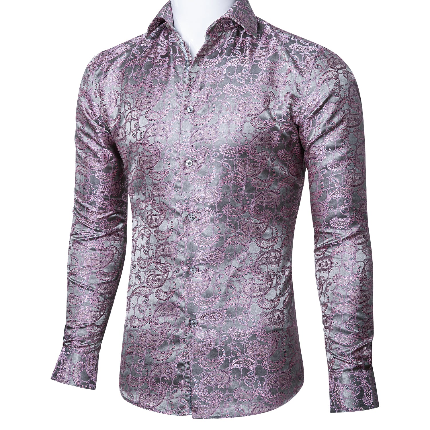 Barry.wang Novelty Grey Purple Paisley Shirt