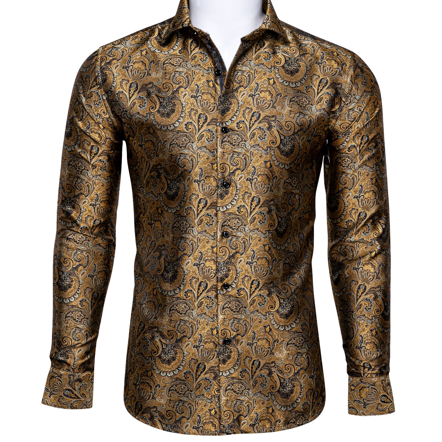 Barry.wang Button Down Shirt Golden Jacquard Woven Floral Silk Shirt