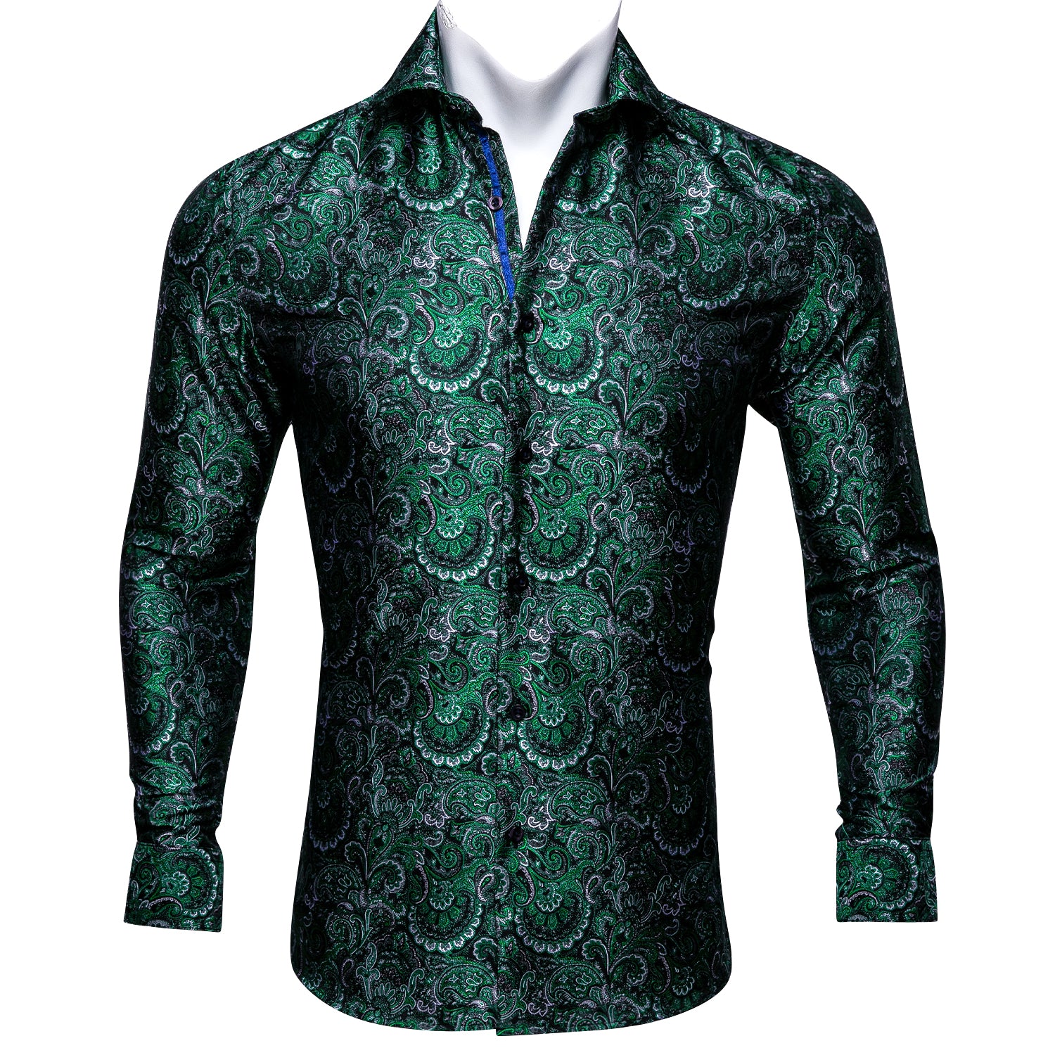 Barry.wang Green Silk Paisley Tribal Long Sleeve Daily Slim Fit Men's Shirt