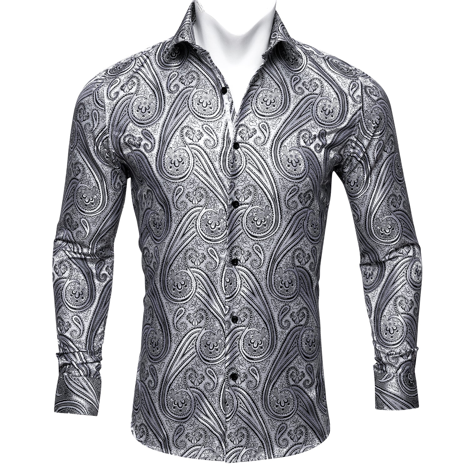 Silver Silk Tribal Long Sleeve Paisley Shirt