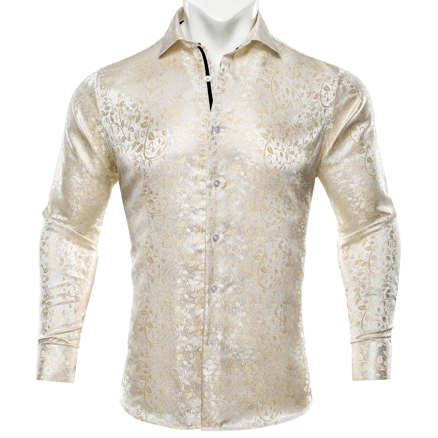 Barry.wang Button Down Shirt Men's Champagne Floral Silk Dress Shirt