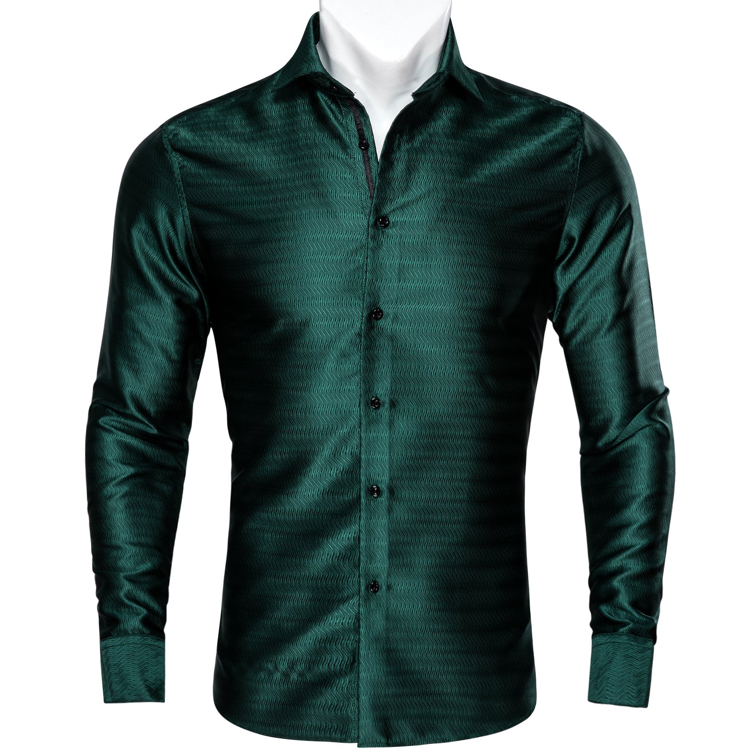 Barry.wang Button Down Shirt Green Solid Silk Shirt for Men Classic Hot