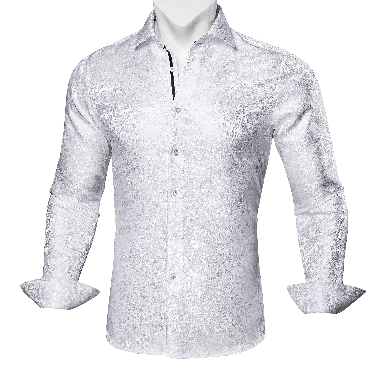 Barry.wang Button Down Shirt White Floral Silk Men's Shirt Hot Selling