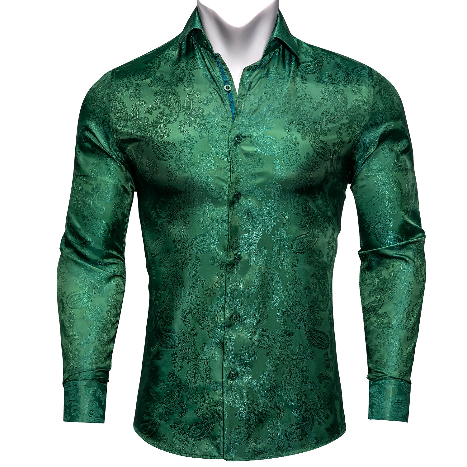 Barry.wang Luxury Green Paisley Long Sleeves Silk Shirt