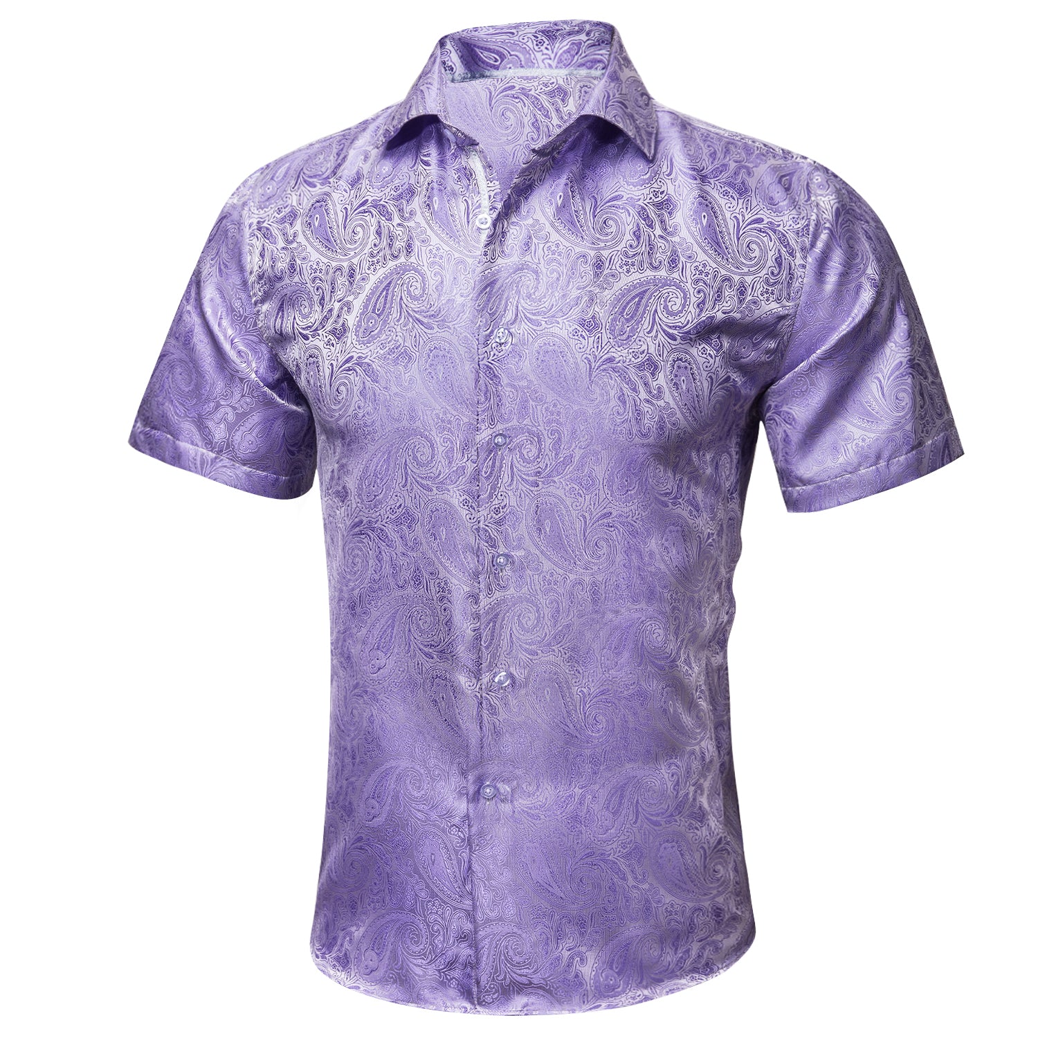 Barry.wang Purple Paisley Short Sleeves Silk Shirt