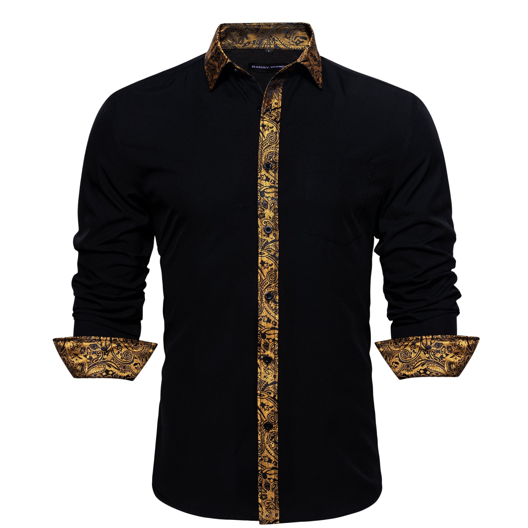 Gold Mens Dress Shirt With Black Buttons Button Down Shirt Black