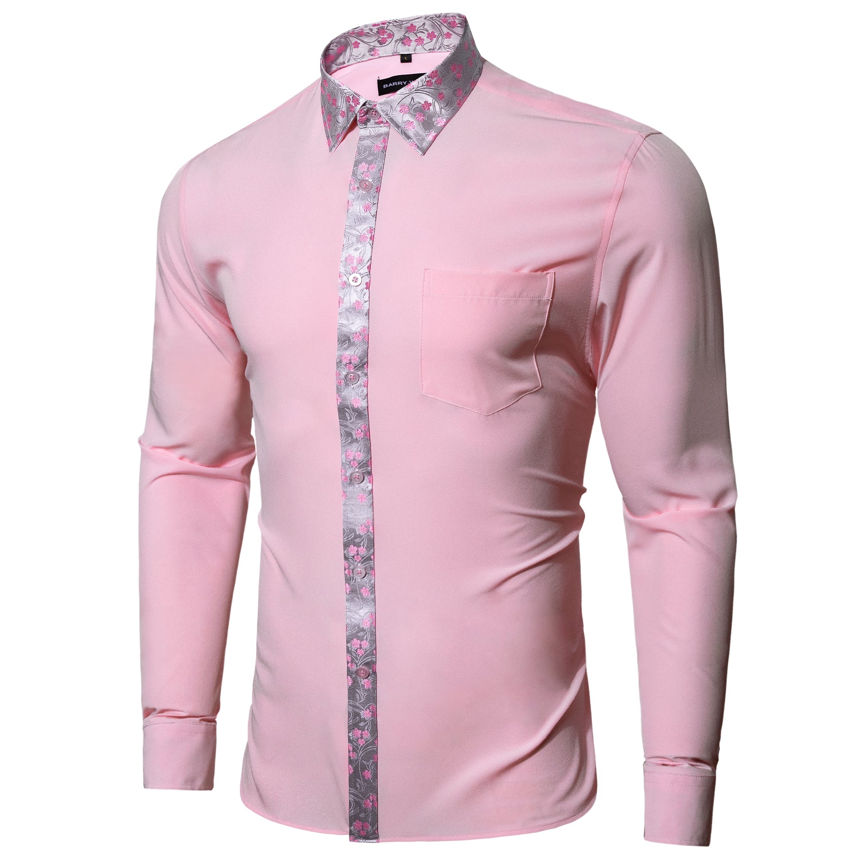 Barry.wang Pink Splicing Men's Business Shirt