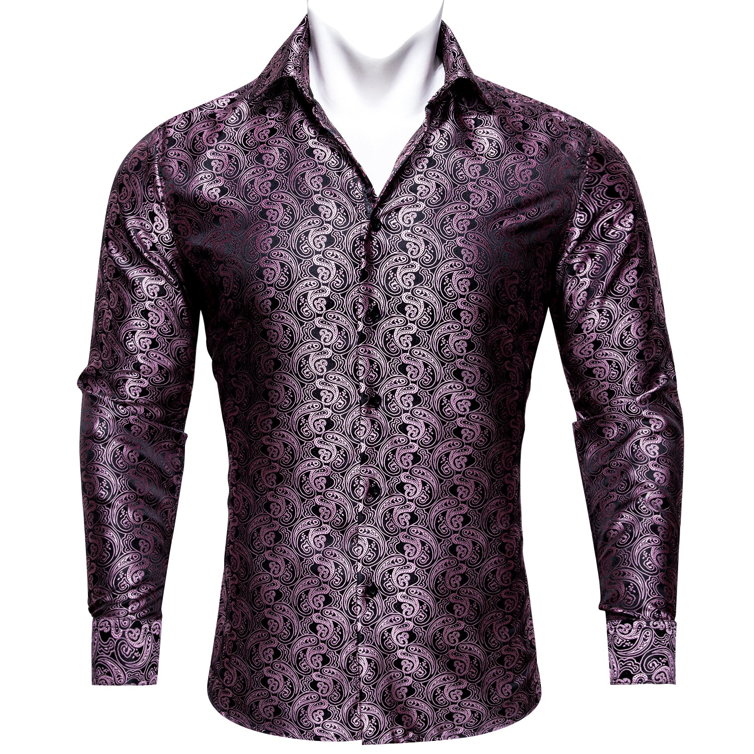 Black Pink Paisley Silk Long Sleeve Shirt